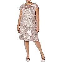 Alex Evenings Women's Plus Size Tea Length Dress with Rosette Detail