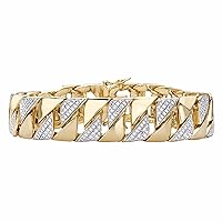 PalmBeach Men's 18K Yellow Gold Plated Genuine Diamond Accent Interlocking Link Bracelet 9.5