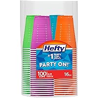 Hefty Party On Disposable Plastic Cups, Assorted, 16 Ounce, 100 Count (Pack of 4), 400 Total