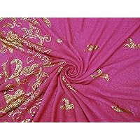 Indian Purple Vintage Dress Georgette DIY Craft Fabric Traditional Sarong Wrap Sequins Textile