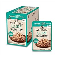Wellness CORE Tiny Tasters Wet Cat Food, Complete & Balanced Natural Pet Food, Made with Real Meat, 1.75-Ounce Pouch, 12 Pack (Adult Cat, Flaked Tuna & Salmon in Gravy)