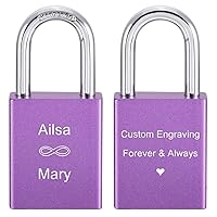 MeMeDIY Personalized Love Lock Engraving Aluminum Padlock with Key, Purple Color, Key Lock Type, 90 Days Money-Back Guarantee