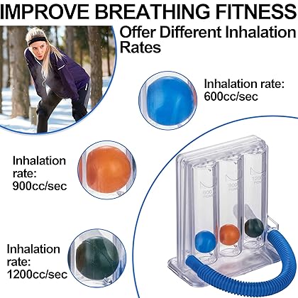 Deep Breathing Exercise Device | Washable Trainer Exercise Device | Easy to Use for Normal Care & Exercise to Improve Fitness & Capacity (Blue)