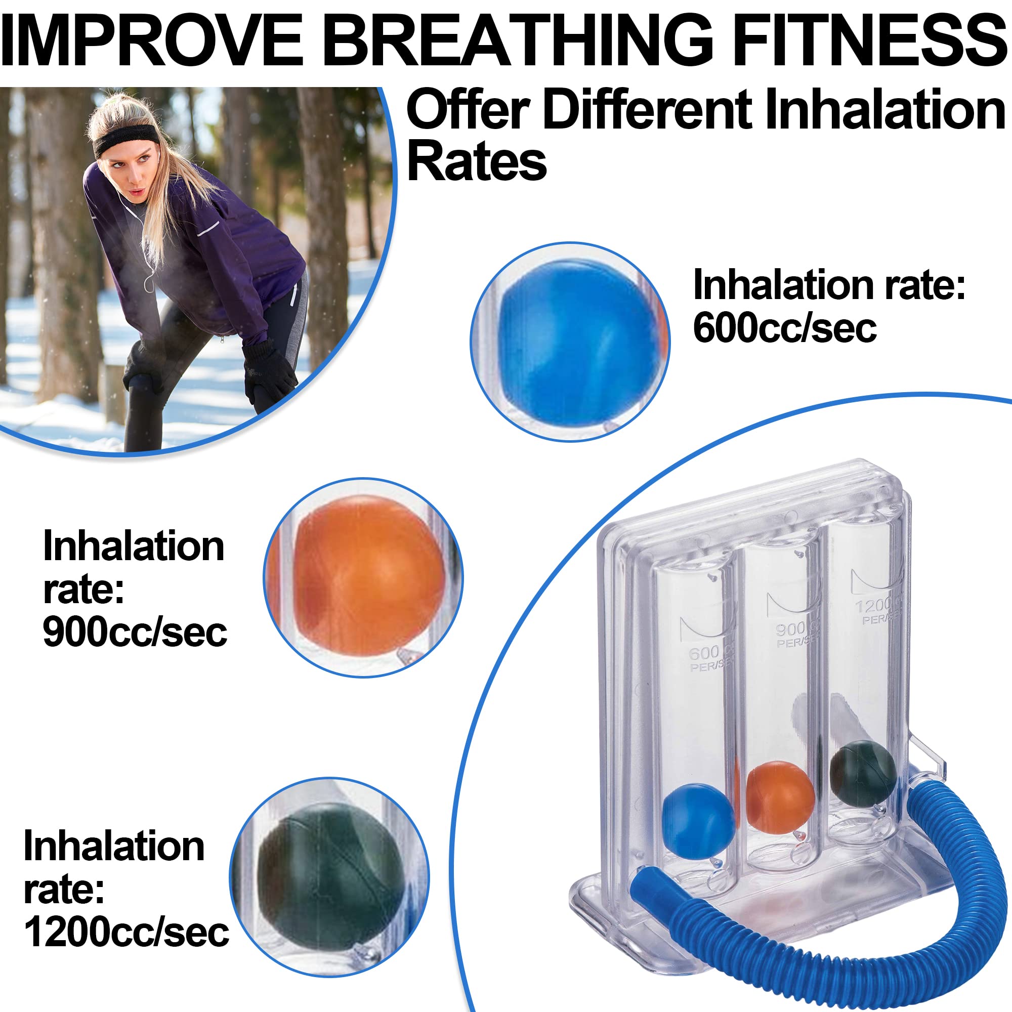 Deep Breathing Exercise Device | Washable Trainer Exercise Device | Easy to Use for Normal Care & Exercise to Improve Fitness & Capacity (Blue)