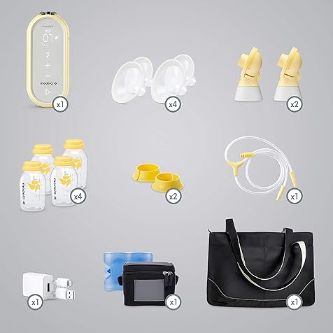 Medela Freestyle Flex Breast Pump, Closed System Quiet Handheld Portable Double Electric Breastpump, Mobile Connected Smart Pump with Touch Screen LED Display and USB Rechargeable Battery