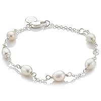 Freshwater Pearl Station Bracelet. Ideal for First Communion Gifts, Baptism, Quinceañera, Flower Girl and Bridesmaid Gifts