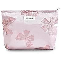 Makeup Bag Cosmetic bag Preppy Canvas Toiletry Bag for women Cute zipper pouch Organizer Travel accessories (Medium Pink Bow, Large)