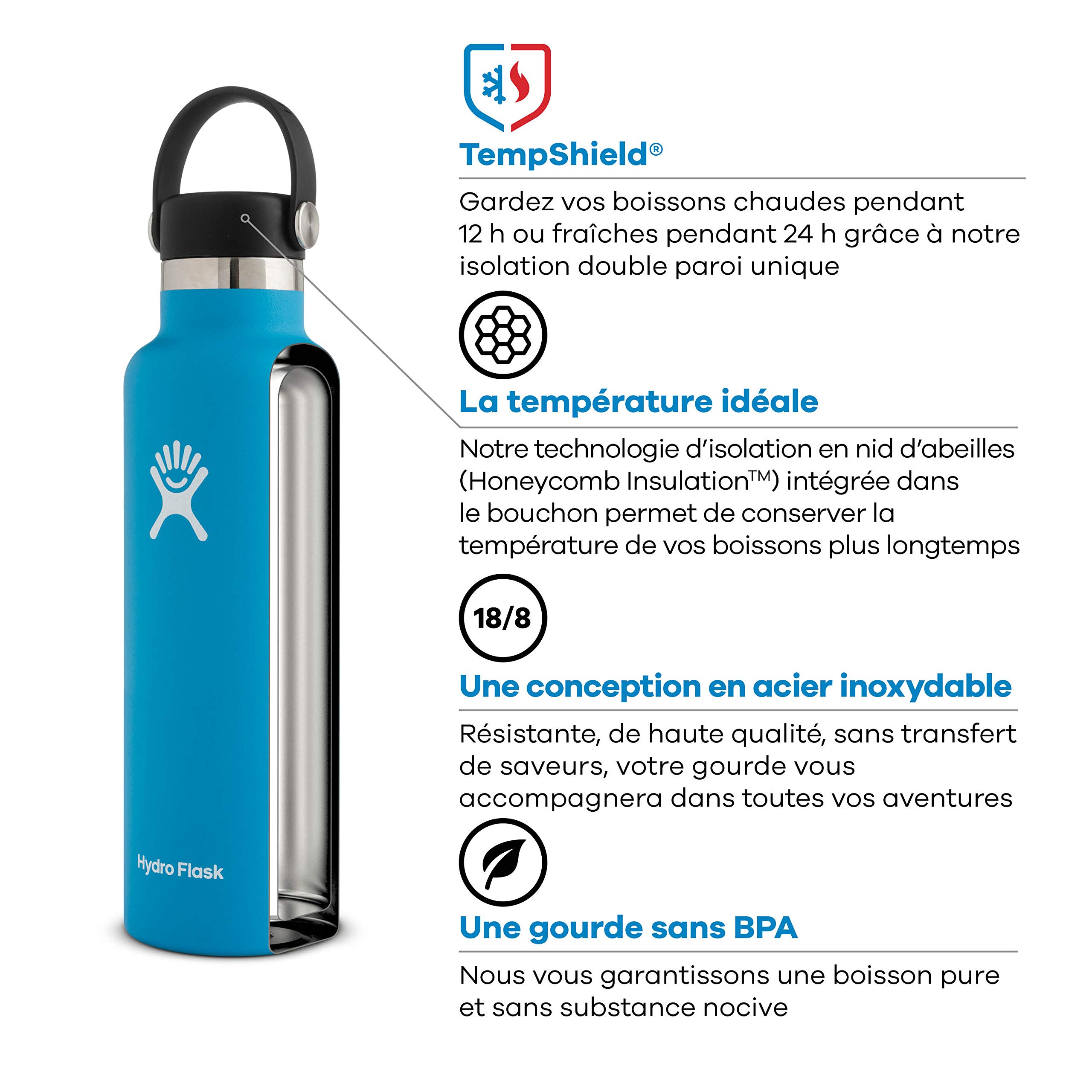 Hydro Flask Standard Mouth Flex Cap Bottle - Stainless Steel Reusable Water Bottle - Vacuum Insulated, Dishwasher Safe, BPA-Free, Non-Toxic