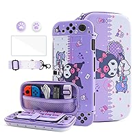 HYPERCASE Switch OLED Carrying Case Set of Kuromi, with Cute Travel Bag for Switch OLED Accessories, Purple Hard Protective Cover for OLED Console, Screen Protector, Shoulder Strap & 2 Thumb Caps