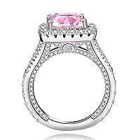 Uloveido Platinum Plated Sparky Cushion Cut 3 Carats Pink Cubic Zirconia Stone Solitaire Square Wedding Ring Split Shank Y586