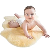 Sheepskin Luxuriously Soft Fluffy Rug for Bedroom, 100% Natural Australian Merino Wool Lambskin Baby Carpet - Flax