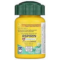Aspirin Enteric Tablets, 81 mg Aspirin - 300 Count, Low Dose Pain Relief, Aspirin for Headache Relief, Enteric Safety Coated Tablets, Aspirin Regimen, Migraine Medicine, Pain Relief