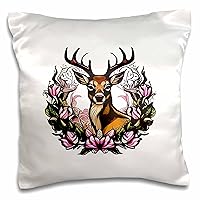 Arkansas Deer with Antlers and Apple Blossom Tattoo Art - Pillow Cases (pc-383432-1)