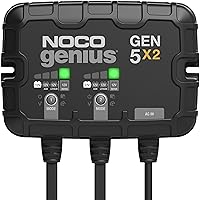 NOCO Genius GEN5X2, 2-Bank, 10A (5A/Bank) Smart Marine Battery Charger, 12V Waterproof Onboard Boat Charger, Battery Maintainer and Desulfator for AGM, Lithium (LiFePO4) and Deep-Cycle Batteries