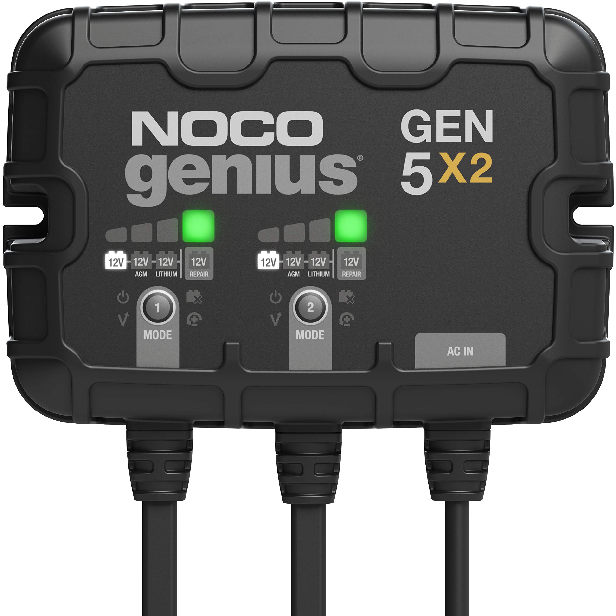 NOCO Genius GEN5X2, 2-Bank, 10-Amp (5-Amp Per Bank) Fully-Automatic Smart Marine Charger, 12V Onboard Battery Charger, Battery Maintainer and Batte...