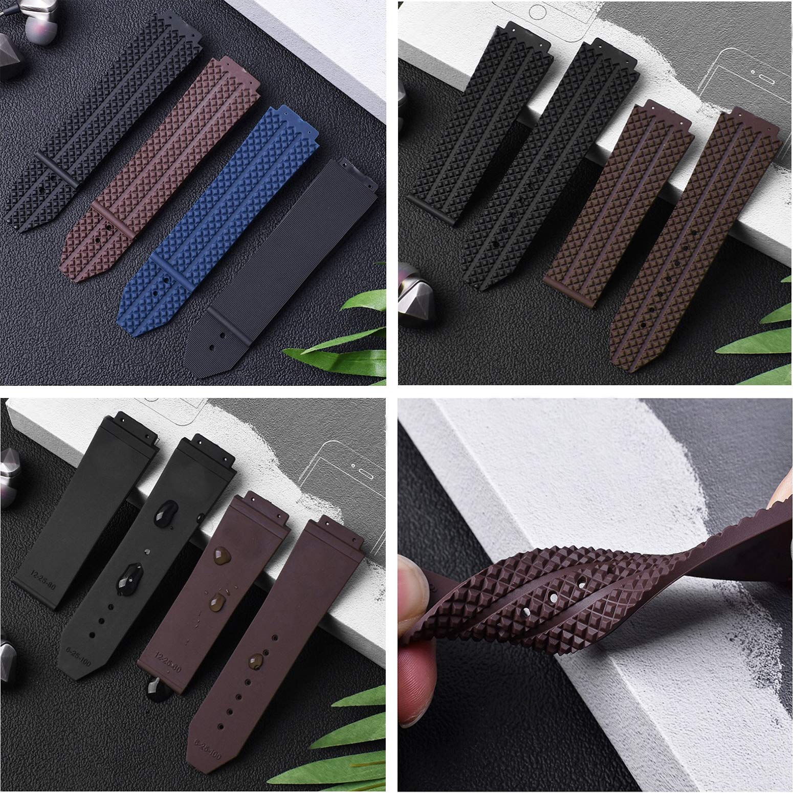 KAMIU 19mm 21mm 25mm Rubber Watch Strap with Replacement Band Tool for Hublot Big Bang