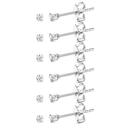 ORAZIO 6 Pairs Tiny 2mm Stainless Steel Stud Earrings For Mens Womens CZ Round Ball Cartilage Earrings Set