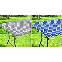 smiry Rectangle Picnic Tablecloth, Waterproof Elastic Fitted Table Covers, Wipeable Flannel Backed Vinyl Tablecloths for Camping, Indoor, Outdoor (30