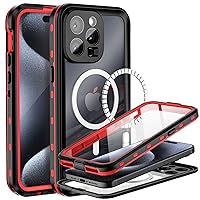 BEASTEK iPhone 15 Pro Waterproof Case, TRE Series MagSafe Shockproof Dustproof IP68 Case with Built-in Screen Protector and Mag Safe Anti-Scratch Magnetic Cover, for iPhone 15 Pro (6.1'') (Red)
