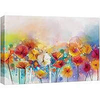 wall26 Canvas Print Wall Art Watercolor Rainbow Effect Yellow & Red Daisies Floral Botanical Illustrations Modern Art Rustic Scenic Colorful Multicolor for Living Room, Bedroom, Office - 12