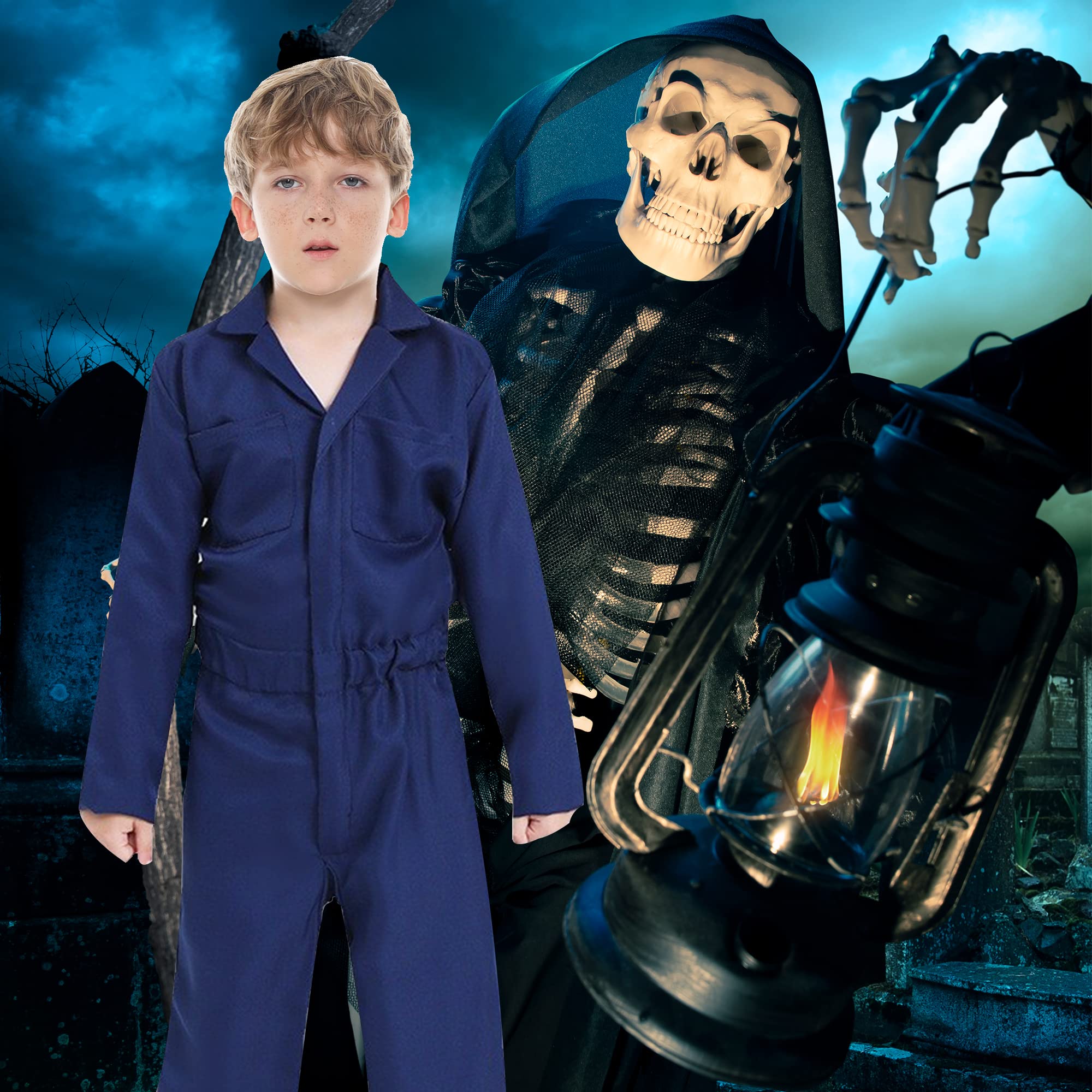 Firecos Halloween Horror Killer Cosplay Jumpsuit Coveralls Costume Props Halloween Costume with Mask for Kids Boys