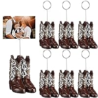 Tatuo 6 Pcs Cowboy Boots Table Number Holders Cute Photo Balloon Place Card Holder Cute Table Number Stands Picture Menu Memo Clips for Food Signs Party Wedding Anniversary Decorations (Dark Brown)