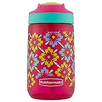 Rubbermaid Leak-Proof Sip Kids Water Bottle, 14 oz, Tiki Flowers Graphic