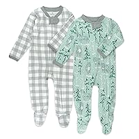 HonestBaby Sleep and Play Footed Holiday Pajamas One-Piece Sleeper Zip-front Organic Cotton PJs Baby Boys, Girls, Unisex