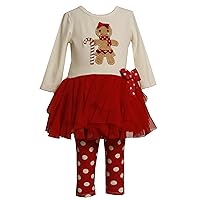 Bonnie Jean Baby Girls Gingerbread Holiday Dress Outfit Set w/Leggings, Ivory, 2T - 4T