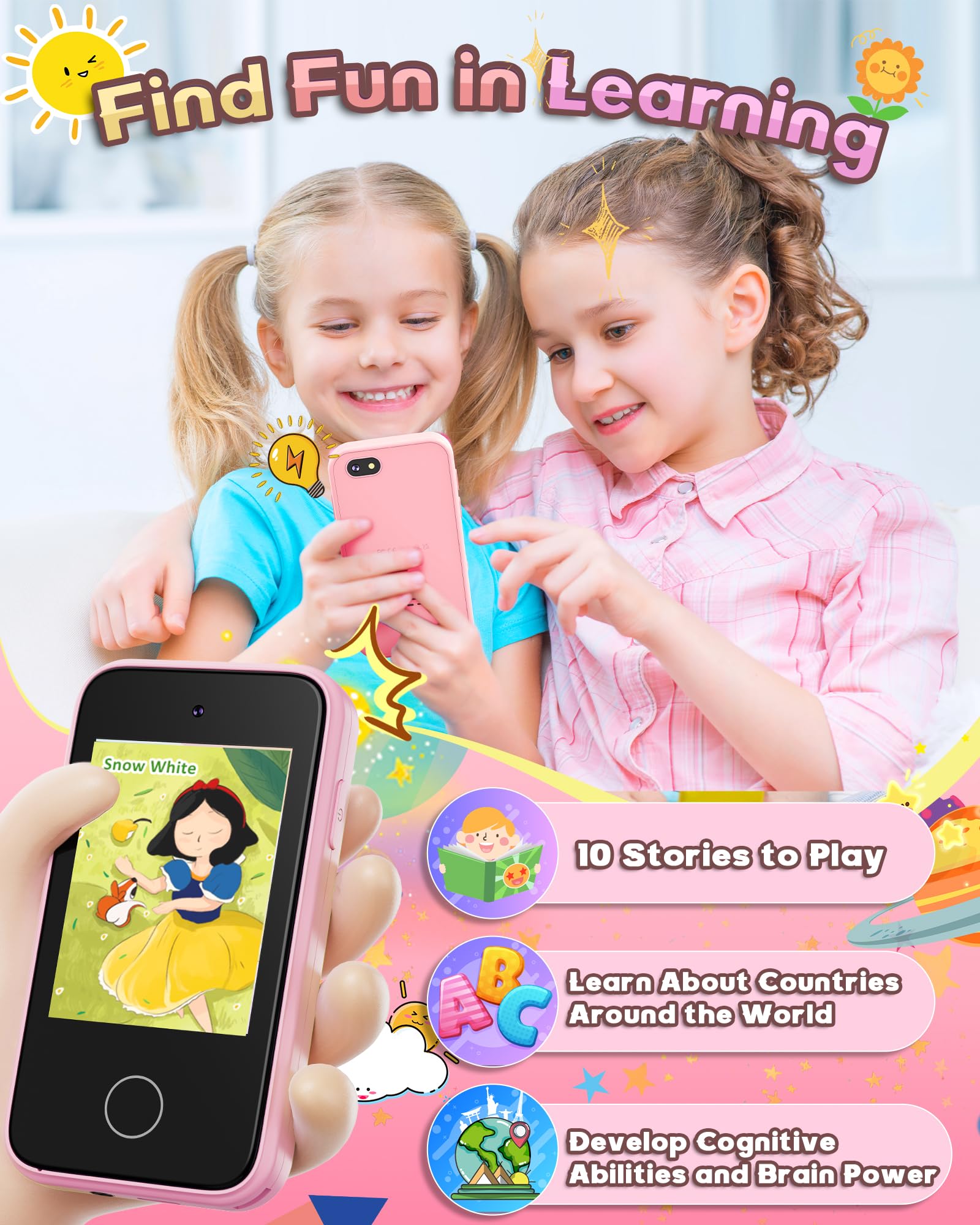 shiningstone Kids Toddler Phone Toys for Girls Boys Age 3-7, MP3 Music Player with Dual Camera, for for Girls Boys