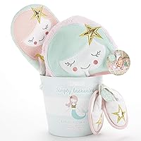 Simply Enchanted Mermaid 4 Piece Bathtime Gift Set, Pink/Mint/Gold/White, 0-6 Months