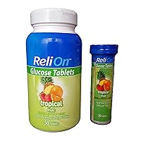 ReliOn Glucose, 50 Tablets with On-The-Go Tube, 10 Tablets. (Tropical Fruit)