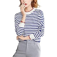 Women's Lightweight Sweater Short Sleeve Round Neck Striped Knit Casual Pullover Tops