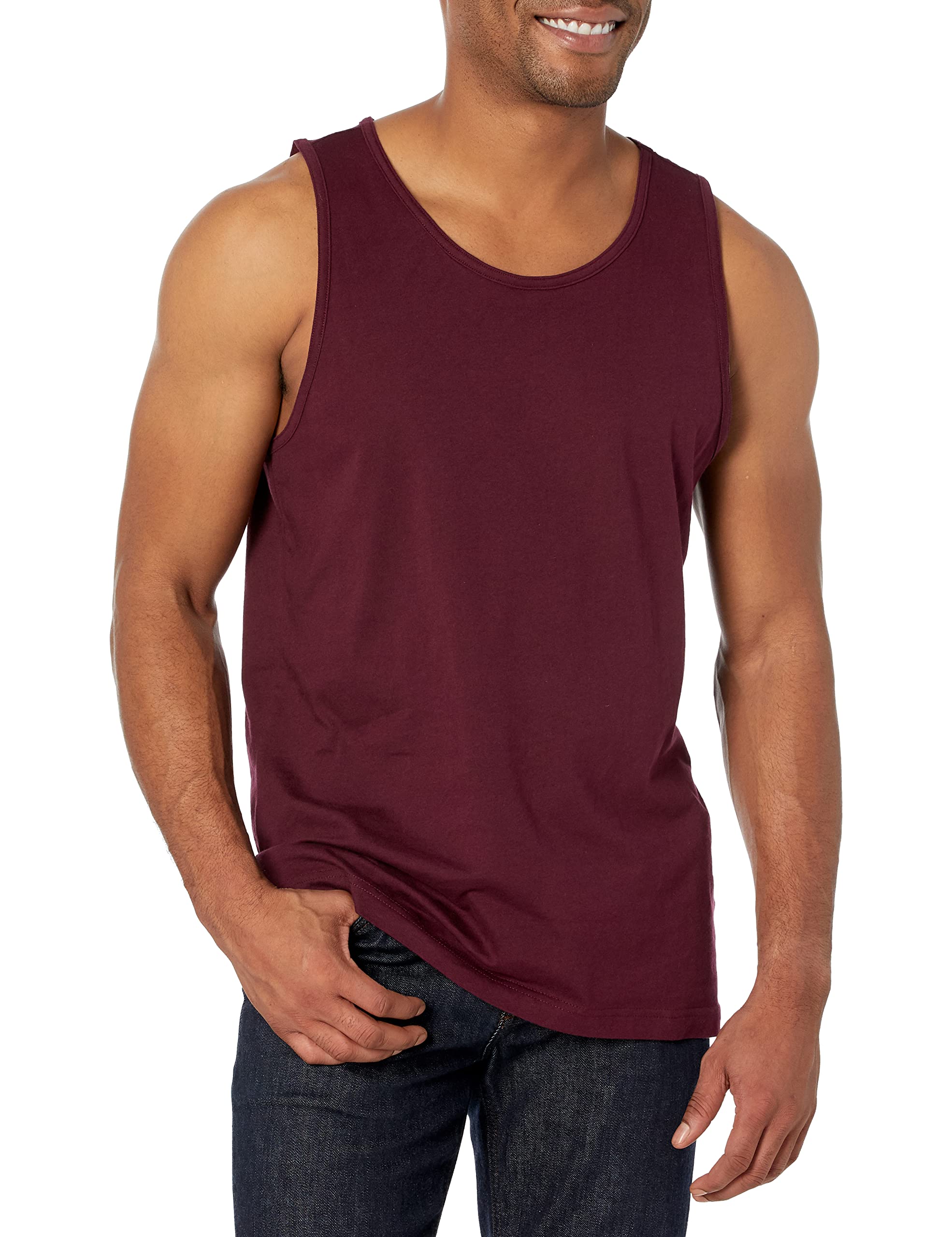 Amazon Essentials Men's Regular-Fit Tank Top, Burgundy, Large