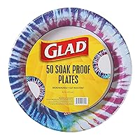 Glad Everyday Round Disposable 8.5” Paper Plates with Tie Dye Design | Heavy Duty Soak Proof, Cut-Resistant, Microwavable Paper Plates for All Foods & Daily Use | 8.5 Inches, 50 Count