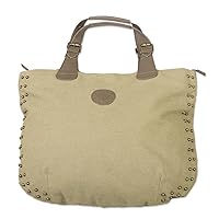 NOVICA Handmade Leather Accented Cotton Handbag in Beige from Peru Handbags Handle Solid 'Beige Sophisticated Companion'