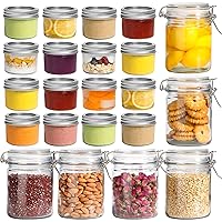 ComSaf Airtight Glass Canister with Lid Set of 6, 25oz Food Storage Jar, Mini Mason Jars 4oz - 16 Pack, Regular Mouth Mason Jar with Lids and Seal Bands, Small Glass Canning Jar for Spice, Jam, Honey,
