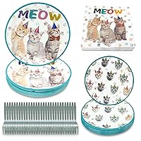 120 Pcs Cat Party Supplies - Kitten Paper Plates Napkins Forks Set - Cat Party Tableware for Kids Boys Girls Cat Themed Birthday Party Baby Shower Decorations Serves 30