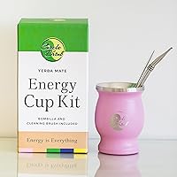 Circle of Drink - Energy Cup Yerba Mate Kit - Double Wall - Includes Stainless Steel Bombilla and Cleaning Brush - 8oz, 50g Capacity (PINK)