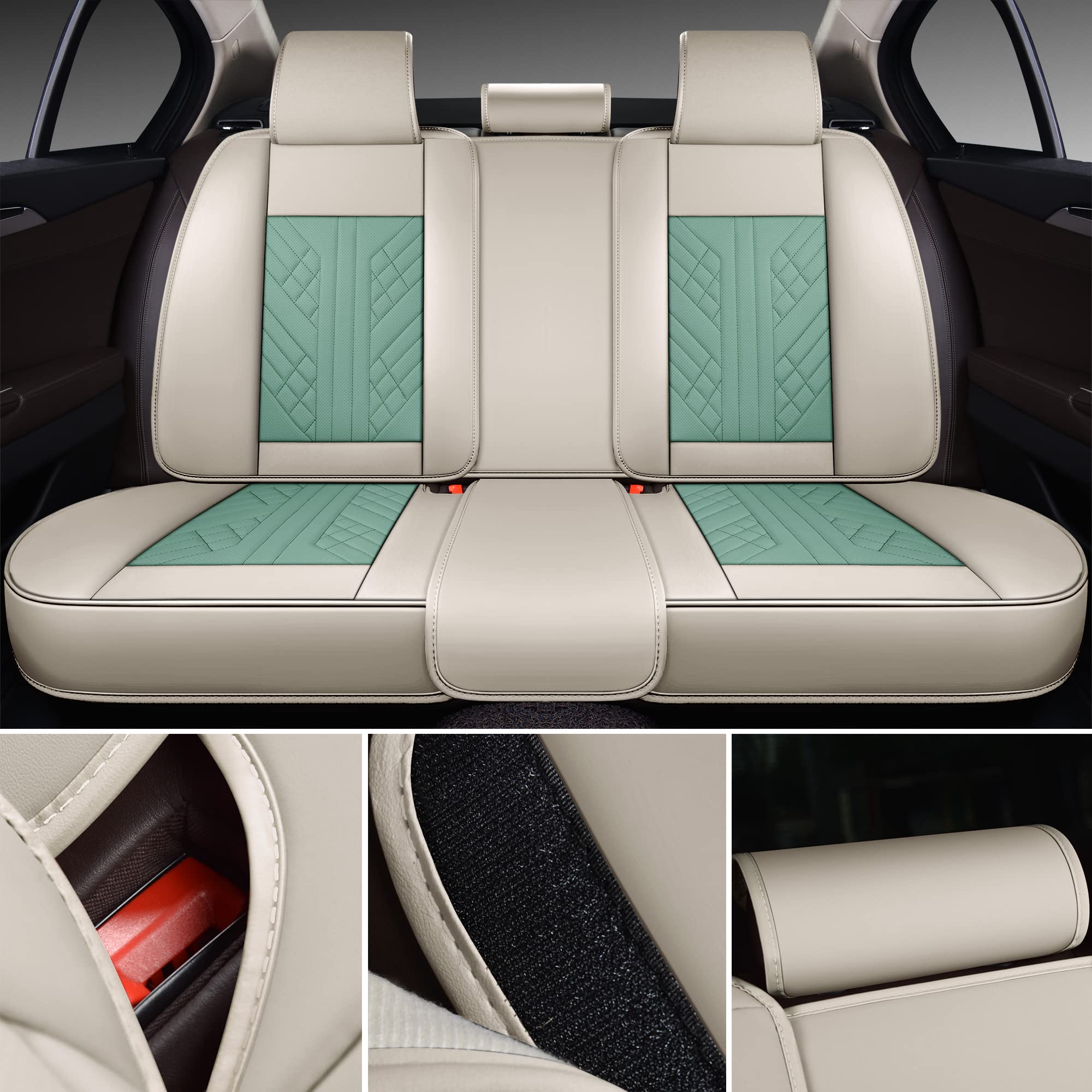 GXT Deluxe Faux Leather Full Coverage Car Seat Cover Anti-Slip Universal Fits for Sedans SUV Pick-up Truck with Headrests,Interior Accessories, White & Mint Green