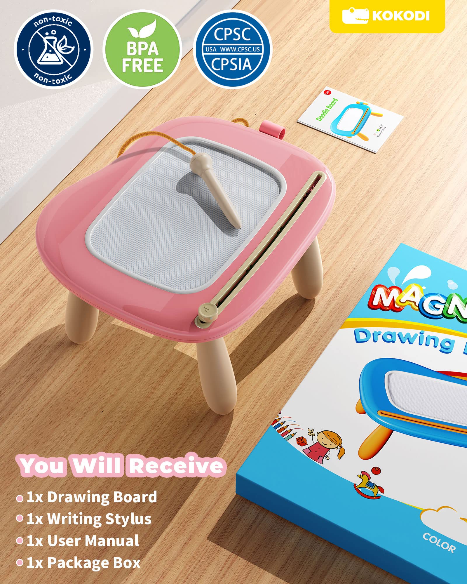 Magnetic Drawing Board + 8.5 Inch Colorful Toddler Doodle Board Drawing Tablet