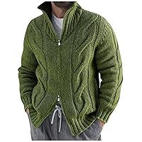 Men's Cardigan Sweaters Double-Zip Stand Collar Slim Fit Casual Knitted Sweater Thick Warm Cable Knit Sweaters