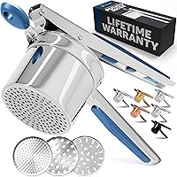 PriorityChef Large 15oz Potato Ricer With 3 Discs, Heavy Duty Stainless Steel Potato Ricer for Mashed Potatoes, Potato Masher, Press and Ricer Kitchen Tool, Blue