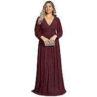 Ever-Pretty Women's Glitter Long Sleeves Pleated Floor Length Evening Formal Dresses Plus Size 01961-DA