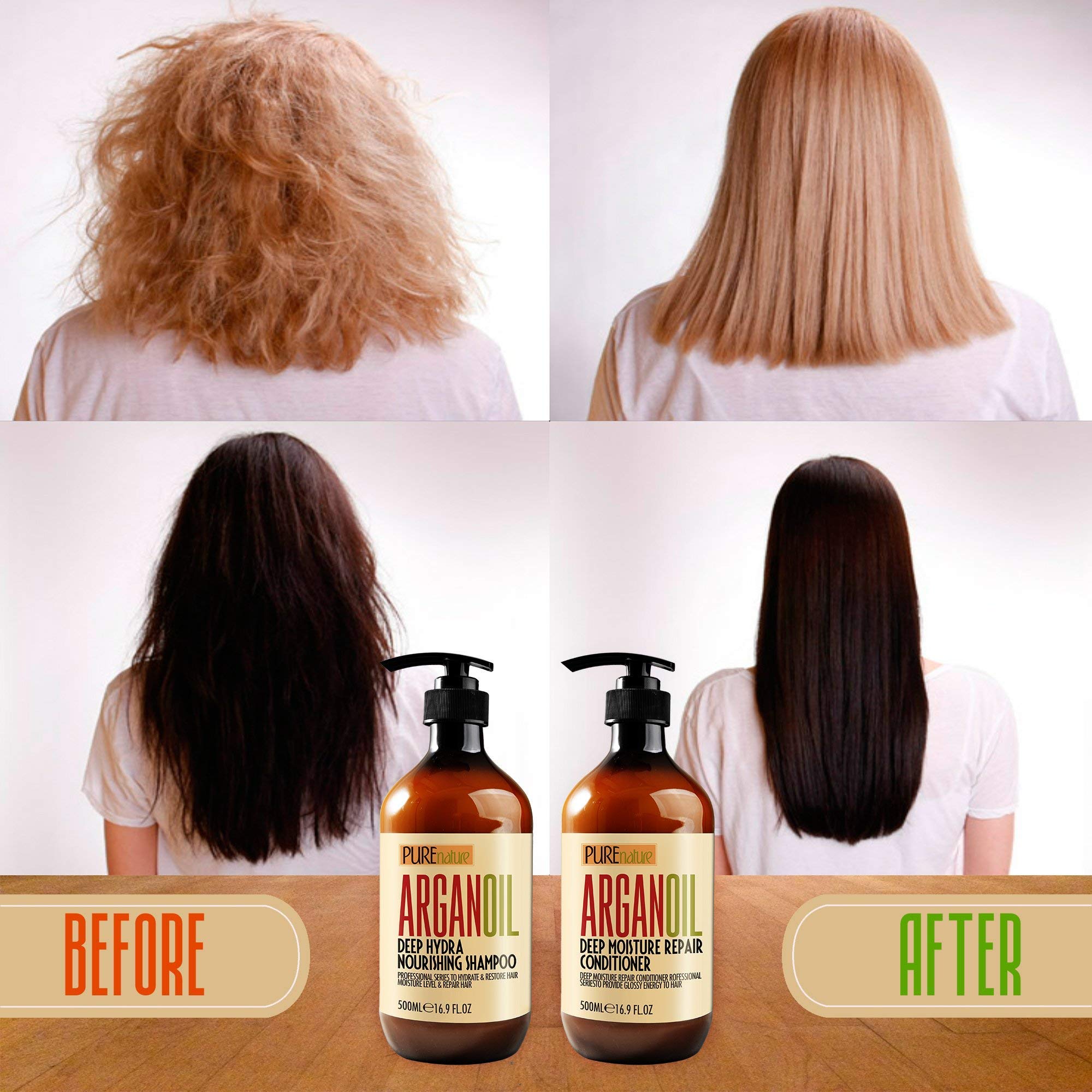 Moroccan Argan Oil Shampoo and Two Conditioners SLS Sulfate Free - Best for Damaged, Dry, Curly or Frizzy Hair - Thickening for Fine / Thin Hair, Safe for Color and Keratin Treated Hair