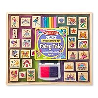 Melissa & Doug Deluxe Wooden Stamp and Coloring Set – Fairy Tale (30 Stamps, 6 Markers, 2 Durable 2-Color Pads) - Fairy Tale-Themed Stamps For Kids Activity Set