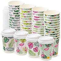 Royal Bluebonnet 48 Flamingo Disposable Coffee Cups with Lids – 12oz Double Walled Insulated To-Go Coffee Cups with Lids, Tropical Paper Coffee Cups To-Go, 4 Flamingo Designs of Cute To-Go Coffee Cups