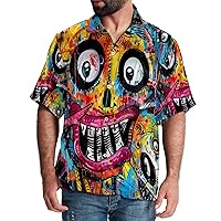 Hawaiian Shirt for Men Casual Button Down, Quick Dry Holiday Beach Short Sleeve Shirts Eccentric Artist,S