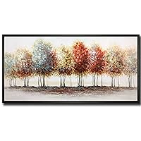 Tiancheng Art, 24x48 Inch Modern Abstract Painting Oil Hand Paintings Tree 3D Hand-Painted On Canvas Acrylic Frame Wall Art Colorful Forest Box Table Hanging Wall Decoration