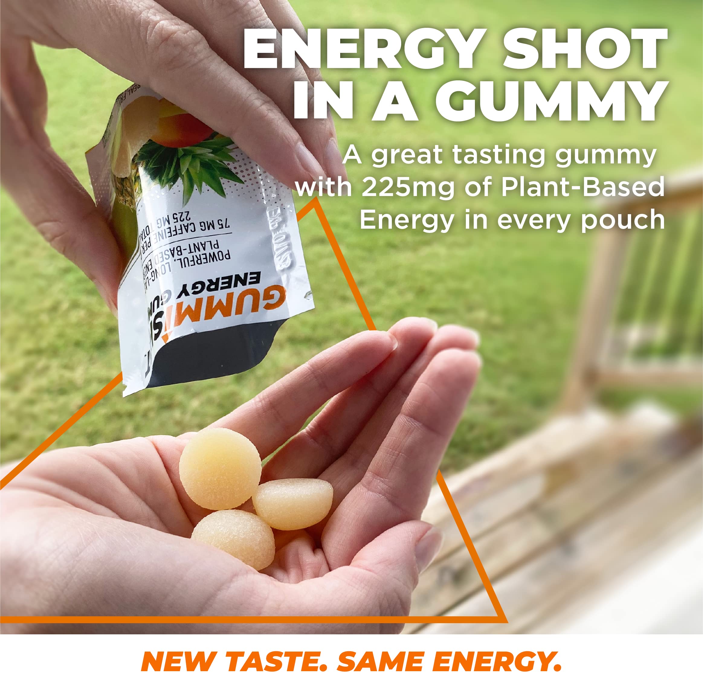 GummiShot Energy Gummies, 225 mg of Plant-Based Caffeine Chews per Pouch, Long Lasting Energy Boosters, Tropical (3ct, 9 Gummies)